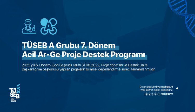TÜSEB A grubu Acil Ar-Ge Proje Destek Programı kapsamında 2022 yılı 7. Dönem (Son Başvuru Tarihi 31.08.2022) Başvuru Sonuçları
