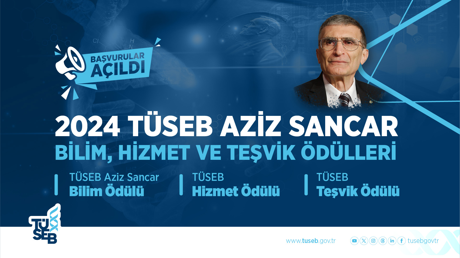 2024 TÜSEB Aziz Sancar Bilim, TÜSEB Hizmet ve TÜSEB Teşvik Ödülleri Başvuruya Açıldı