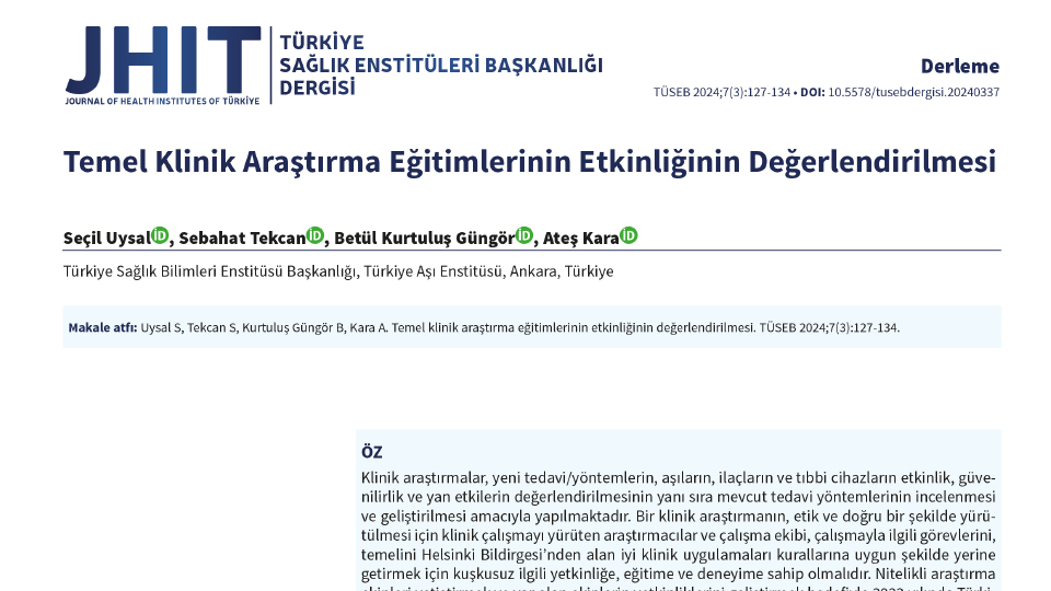 Temel Klinik Araştırma Eğitimlerinin Etkinliğinin Değerlendirilmesi
