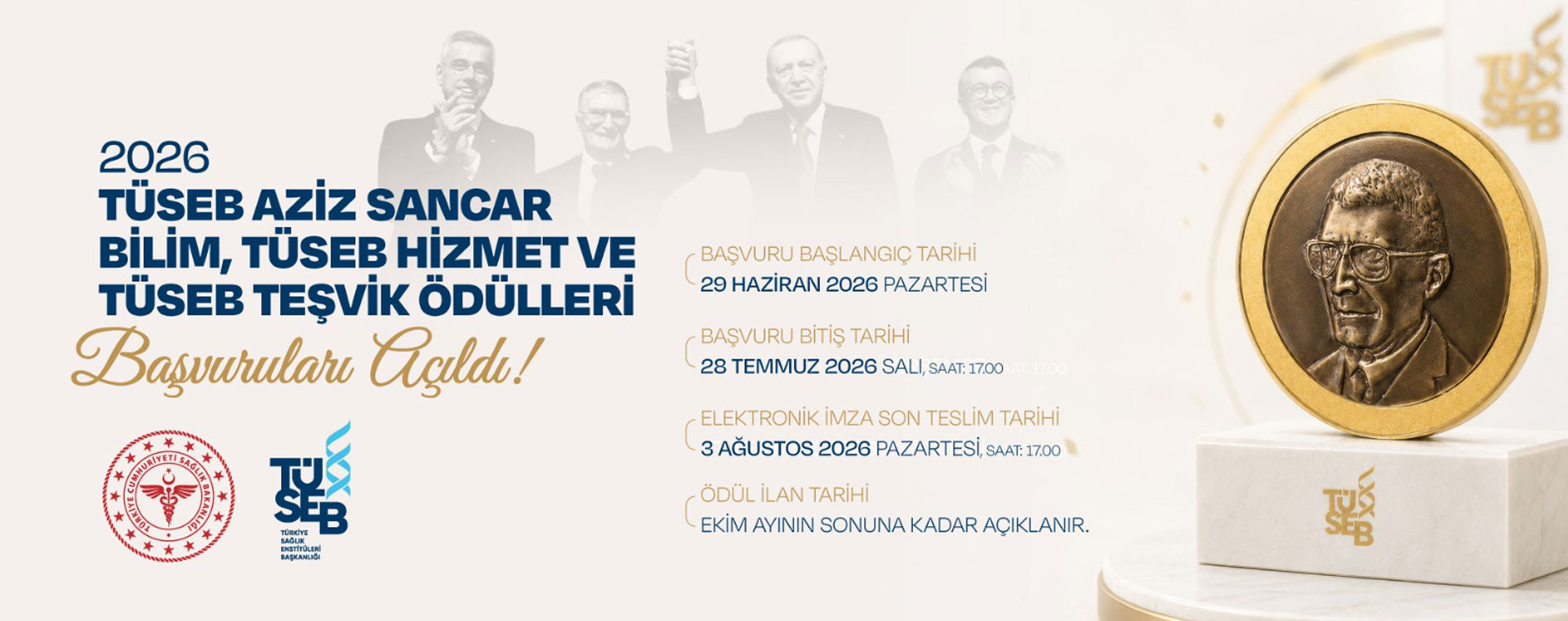 2026 Yılı Tüseb Aziz Sancar Bilim Ödülü, Tüseb Hizmet Ödülü Ve Tüseb Teşvik Ödülü Çağrıları Açıldı