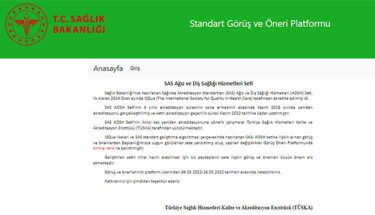 Accreditation Standards in Health – Opinion and Suggestion Platform of Oral and Dental Hea
