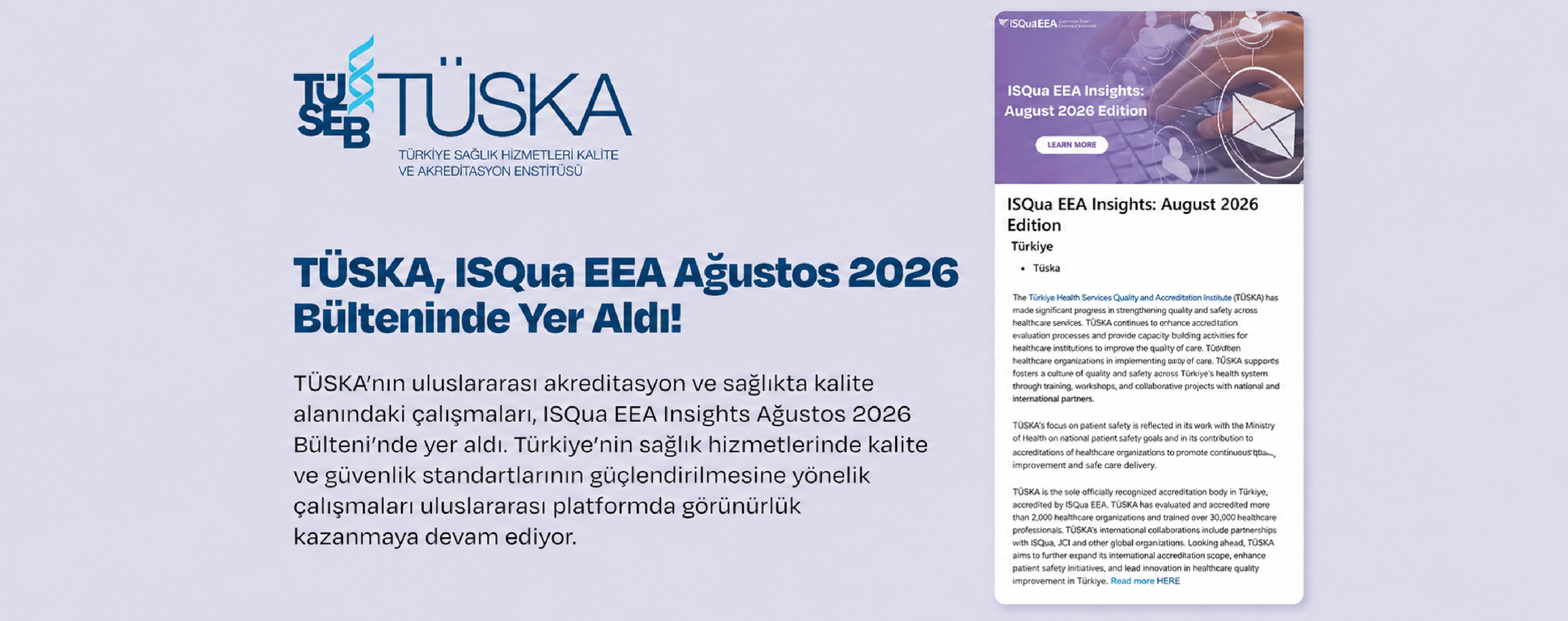 ISQua EEA Bülteninde TÜSKA’nın Uluslararası Çalışmalarına Yer Verildi